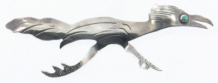 VINTAGE STERLING ROADRUNNER PIN TURQUOISE SOUTHWEST  