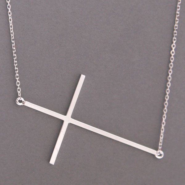 SIDEWAYS CROSS NECKLACE in WHITE GOLD vermeil over 925 sterling silver 