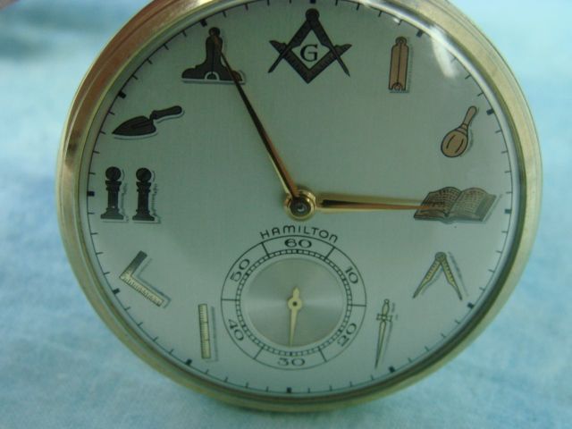 Free Mason Masonic 10K Gold 23 Jewel Pocket Watch Hamilton With 