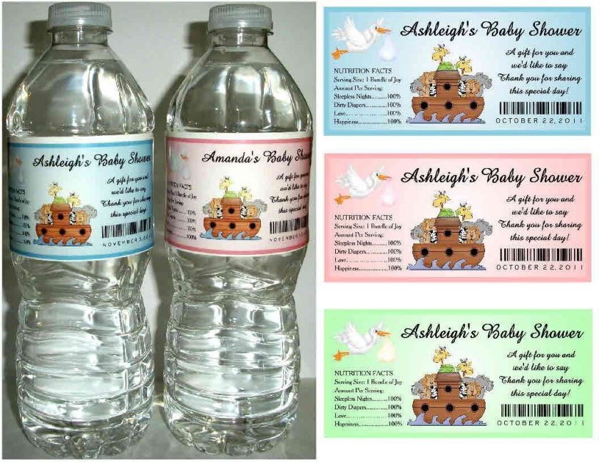 20 NOAHS ARK BABY SHOWER FAVORS WATER BOTTLE LABELS ~ Glossy 