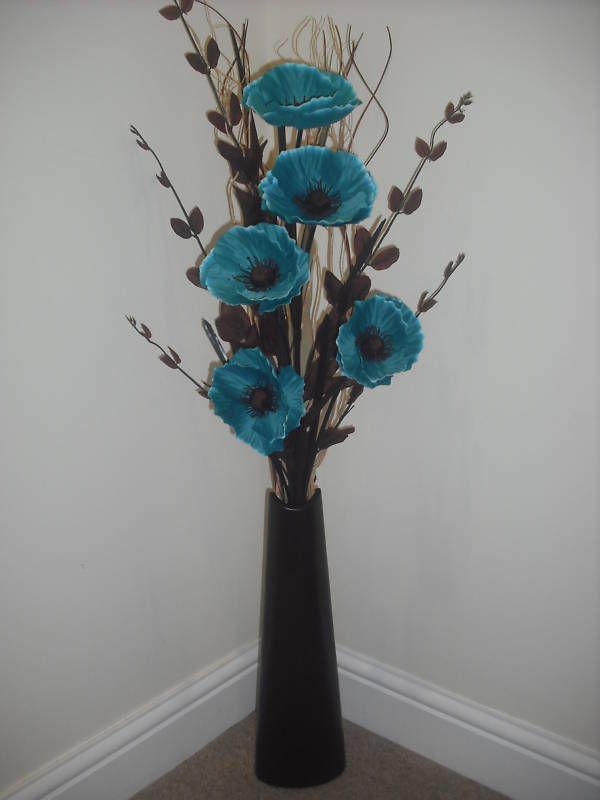 teal silk flower arrangement black vase 1 metre tall  