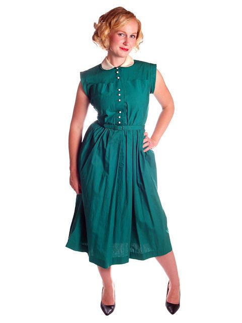 Vintage Cotton Dress Green Jonathan Logan 1940s Small  