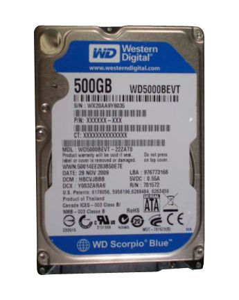 Western Digital Scorpio Blue 500 GB,Internal,5400 RPM WD5000BEVT Hard 
