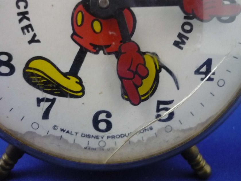 Vintage Mickey Mouse Wind up Bradley Alarm Clock Works  