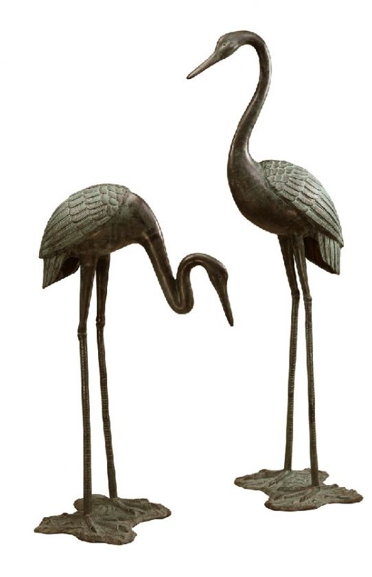 64 Verdi Bronze Garden Outdoor Crane Statue Pair  