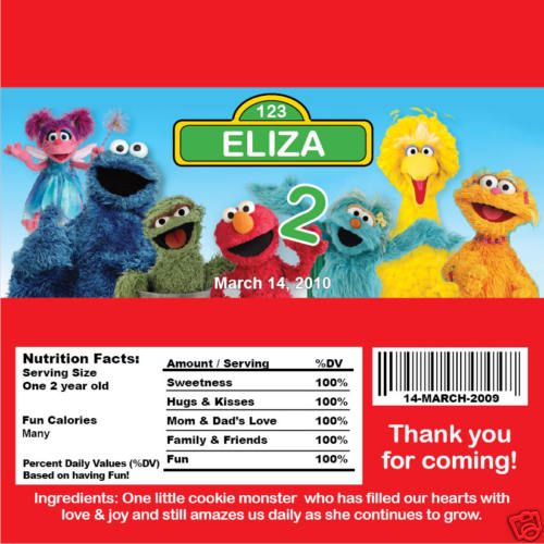 10 Sesame Street Personalized Chocolate Candy Wrappers  