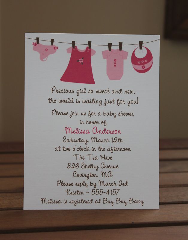 50 Baby Girl Clothesline Baby Clothes Shower Invitation  