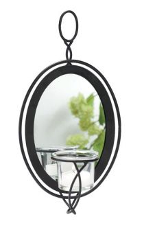 BISTRO TEA LIGHT WALL SCONCE WITH MIRROR BLACK METAL  