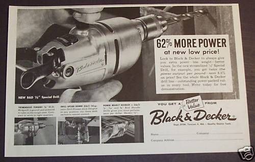 1959 BLACK & DECKER 1/2 SPECIAL DRILL MOTOR AD  