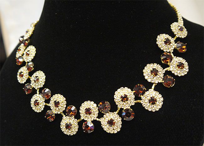   Bridesmaids Golden Diamante Crystal Necklace Earrings Set Prom  