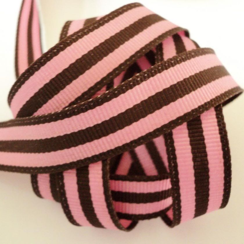   3m ROLL RETRO FABRIC RIBBON   BUBBLEGUM PINK and BROWN STRIPE  