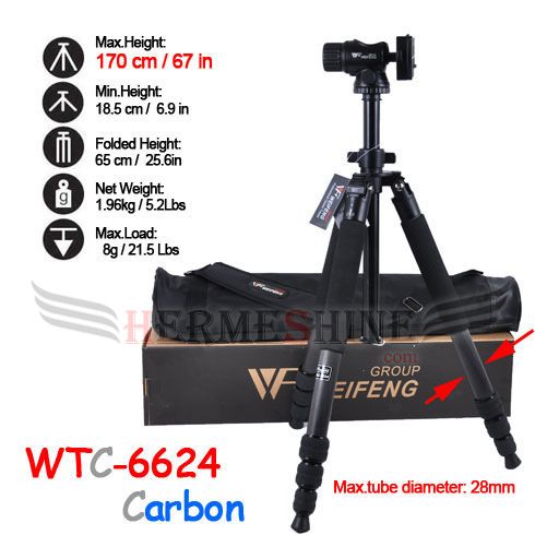   Fancier Professional Carbon Fiber Tripod Monopod WFC 6624 1.9kg  