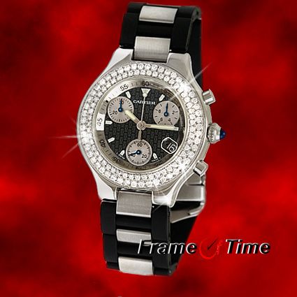 Cartier Must 21 Mens Rubber Chronograph Diamond Watch  