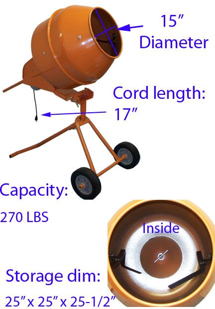 CU Ft Portable Cement Concrete Mixer Tall  