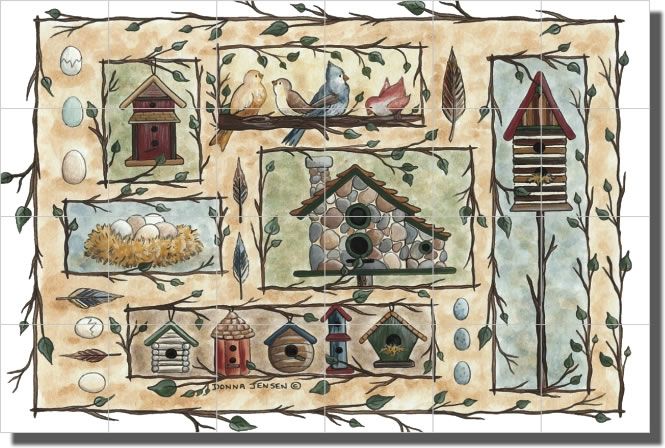 Jensen Kitchen Birdhouse Bird Accent Ceramic Tile Mural  