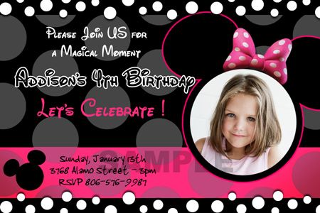 PINK HOT POLKA DOTS MINNIE BIRTHDAY PARTY INVITATION  