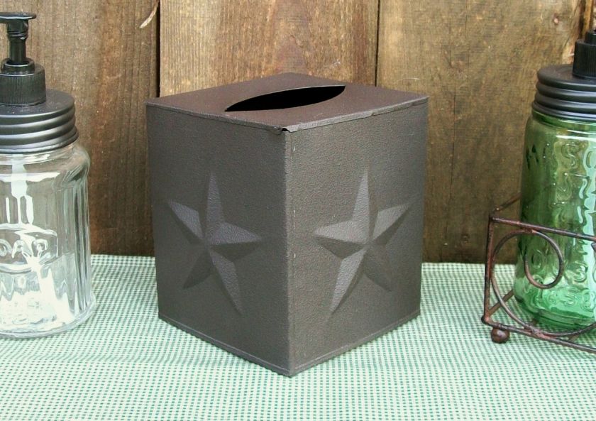 Rustic Brown Primitive Star Embossed Tin Canister Set Country Kitchen 