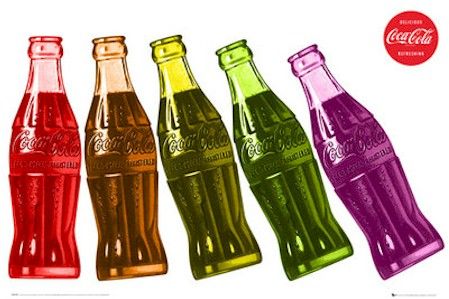 COCA COLA ~ COKE 5 DOMINO COLORED BOTTLES POSTER Soda  