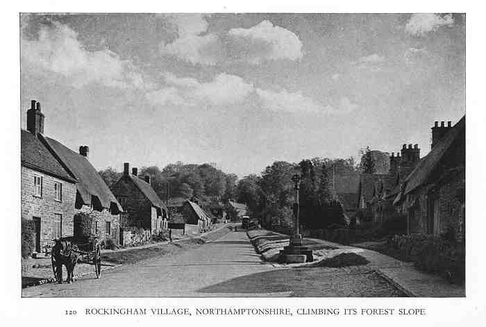   ROCKINGHAM 1937. Vintage Print. Thatched cottages. Main Street  