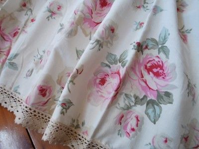 Crochet Lace Pink Rose Cotton Kitchen Curtain 43x146cm  