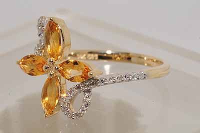 03CT MARQUISE CUT CITRINE & DIAMOND RING 14K YELLOW GOLD & SIZE 7 