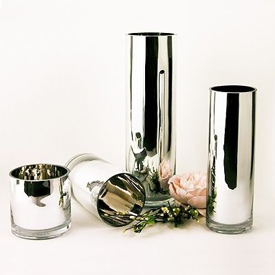 Lot of 6 5X5 Tall Mirrored Cylinder Vases  