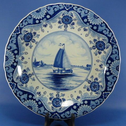 d745 Handpainted Sailboat 15½ Delft Wall Plate RAAM  