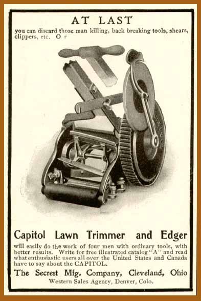 RARE 1906 SECREST CAPITOL LAWN TRIMMER & EDGER AD  