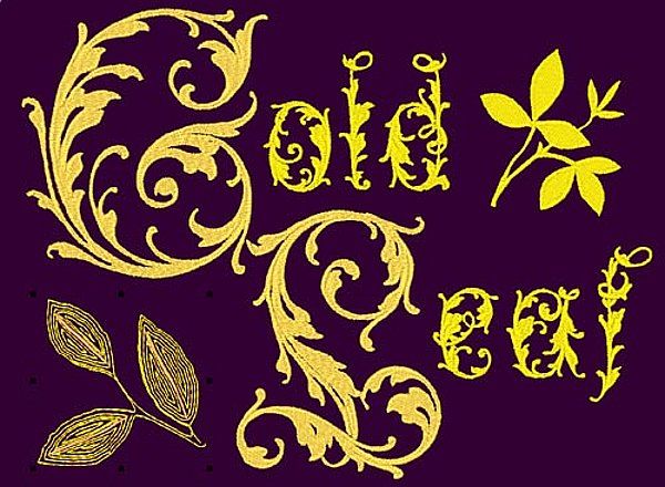 GOLD LEAF    125 MACHINE FONT EMBROIDERY DESIGNS (AzEB)  