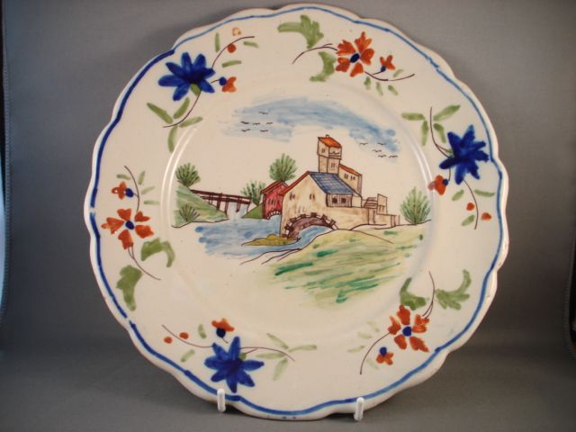   Decorative Plate Hand Painted Pottery French Plate 3 Dots Makers Mark