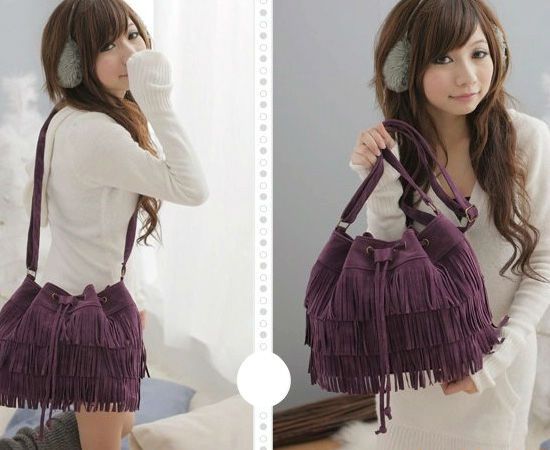 Korean Womens Fashion Tassel Fringe Handbag Shoulder Bag  