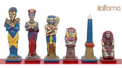 Italfama Egyptian Hand Painted Brass Chess Set Pieces  