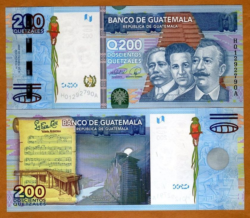 Guatemala, 200 Quetzales, 2009 (2010), P NEW, UNC  Colorful  