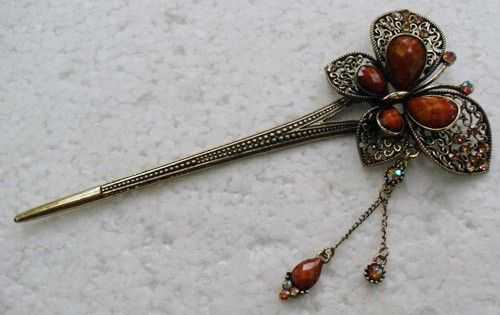 Clear SWAROVSKI CRYSTAL BRONZE HAIR STICK PIN BRIDAL 35  