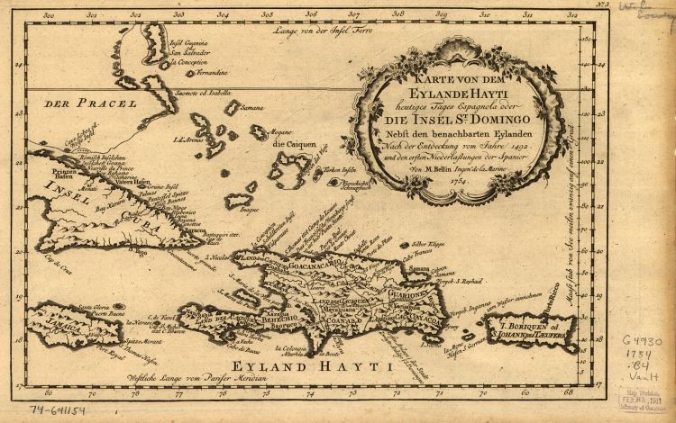 1754 map Hispaniola, Dominican Republic & Haiti  