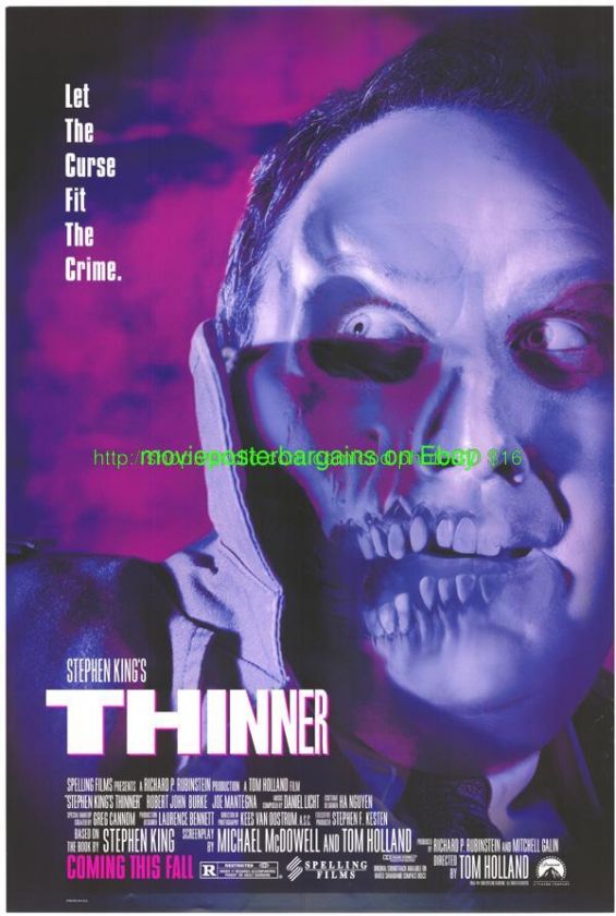 THINNER MOVIE POSTER 2SIDED +3 MORE STEPHEN KING HORROR  