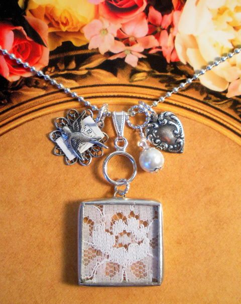 VINTAGE LACE CHARM PENDANT NECKLACE STEAMPUNK JEWELRY  