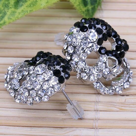 Piar Black & Clear Crystal Skull Earring Stud Cool  