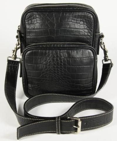 Paravidino Black Crocodile Printed Leather Crossbody Shoulder Bag 