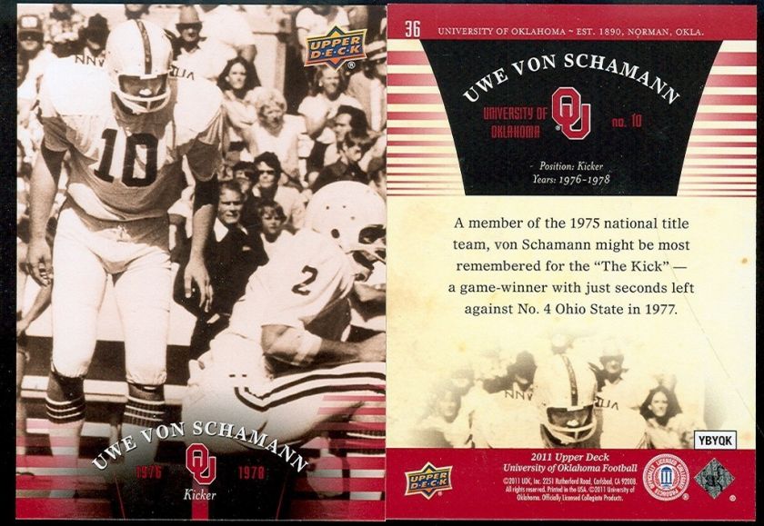 MIAMI DOLPHINS OKLAHOMA SOONERS 3 UWE VON SCHAMANN CARD  