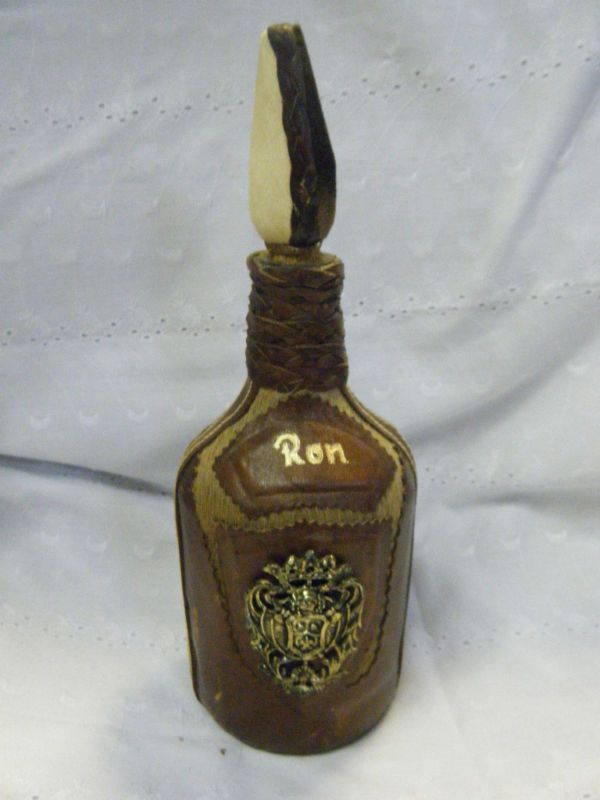 Vintage Leather Deer Hide Ron Decanter Liquor Bottle  