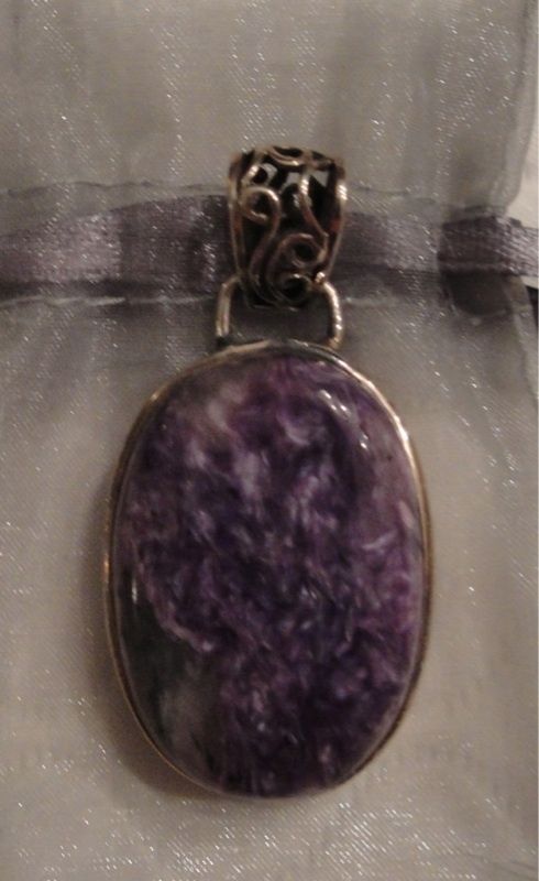 Purple Russian Charoite Pendant in Sterling Silver NWT  