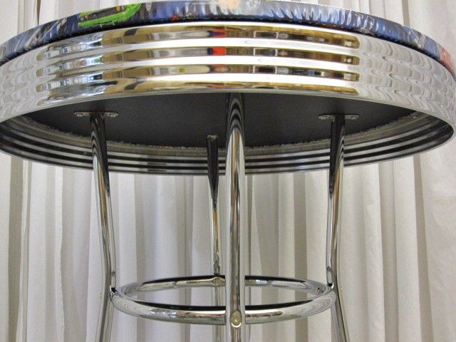 Retro Chrome Pub Table 2 Stools Classic Muscle Cars Top  