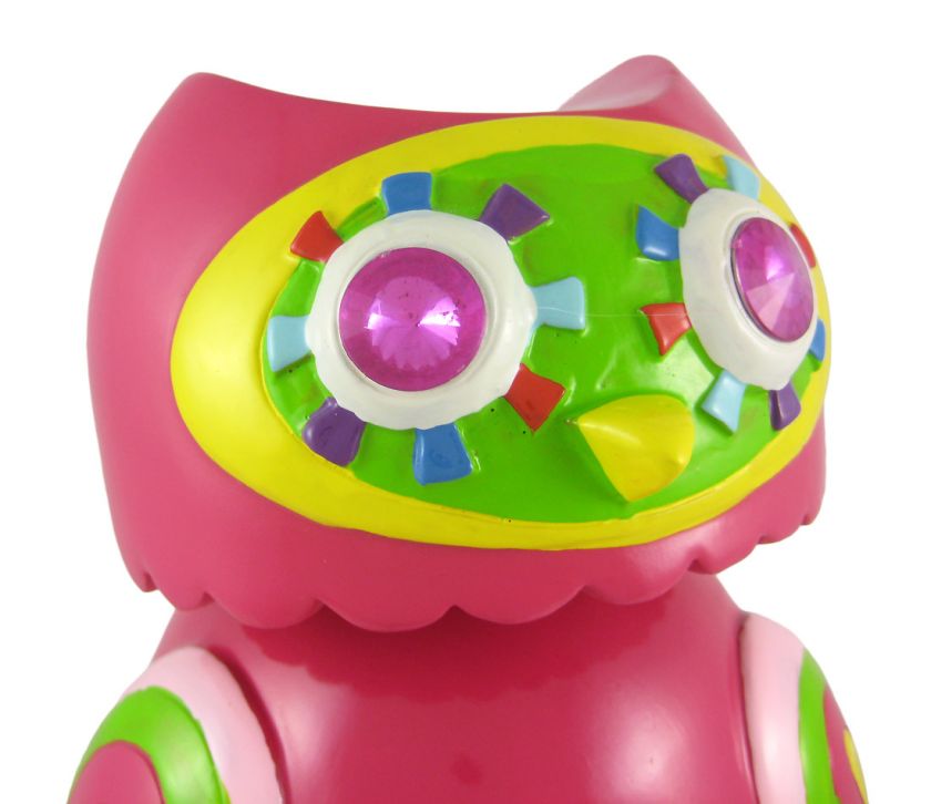 Hot Pink Bobble Head Owl Piggy Bank Rhinestone Eyes  