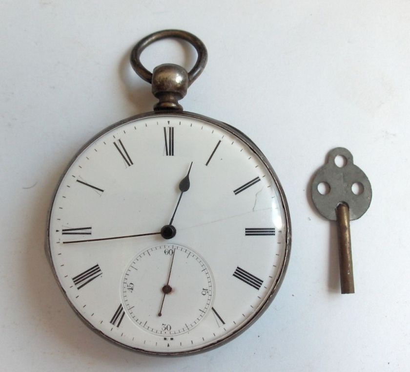 19c. ANTIQUE KEY WIND SILVER POCKET WATCH rare  