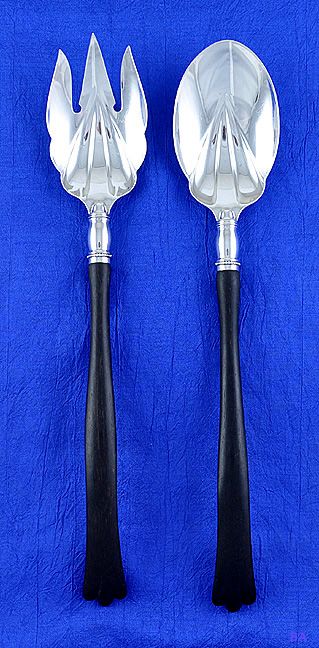 2pc 1890s GORHAM SILVER & EBONY SALAD SERVERS SET  