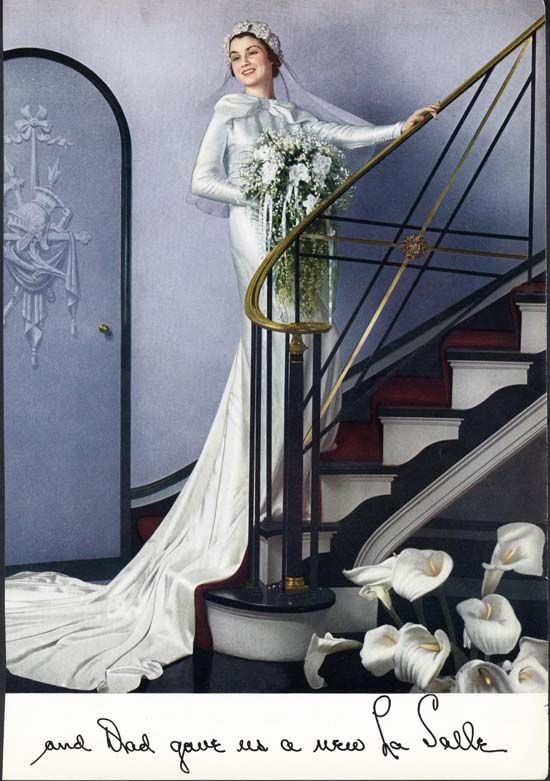 LOVELY BRIDE on Staircase   LaSALLE CAR AD   1934  