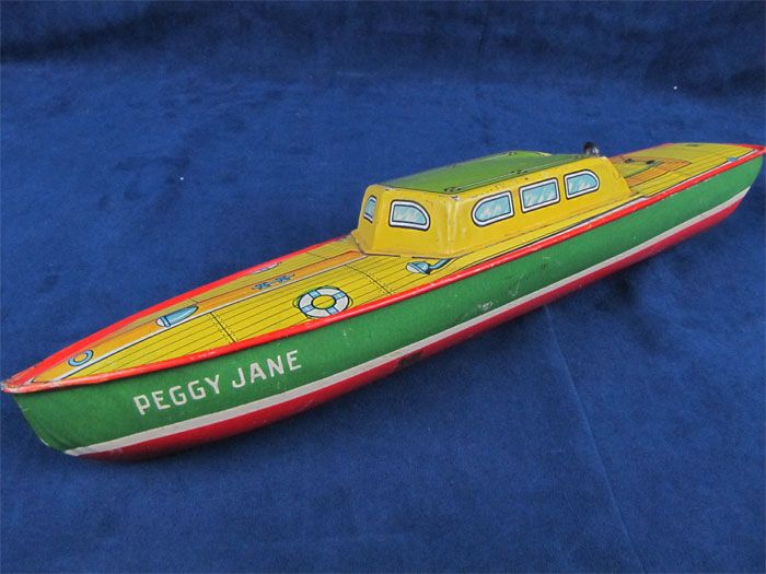 Chein Peggy Jane Speedboat Tin Litho Wind Up Toy  