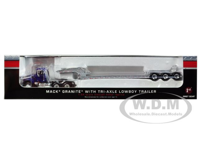 MACK GRANITE WITH TRI AXLE LOWBOY TRAILER BLUE/SILVER 1/64 FIRST GEAR 