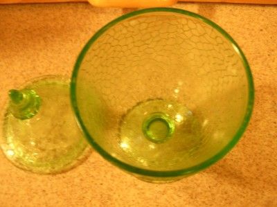 Vaseline Cracked Glass Pattern Lidded Candy Dish with Lid  